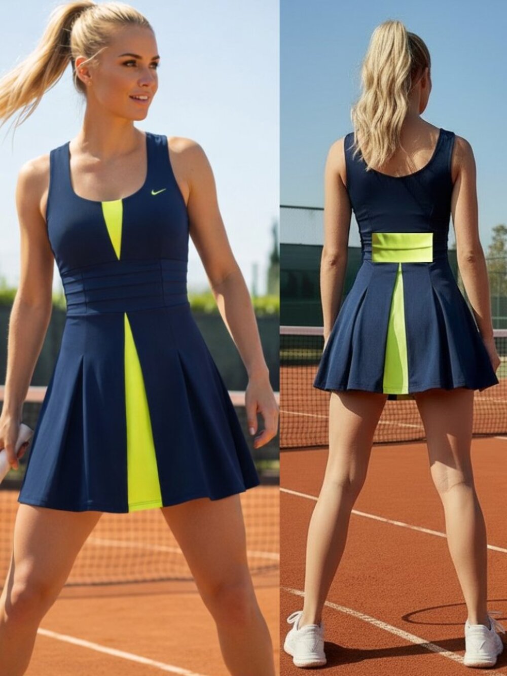 NWT Nike Tennis Dress w/ Bra pleated Skirt Pretty M Medium Navy Blue